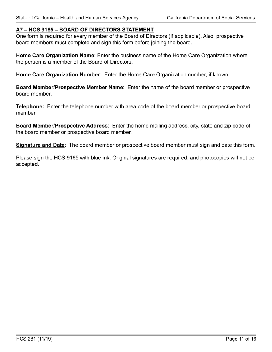 Form HCS281 Application Instructions for a Home Care Organization License - California, Page 11