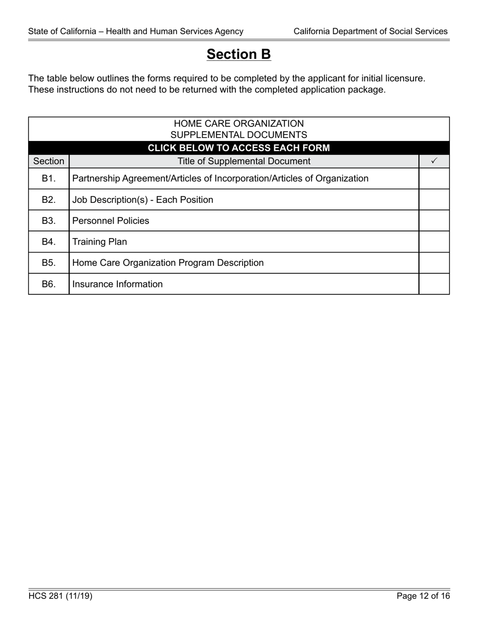 Form HCS281 Application Instructions for a Home Care Organization License - California, Page 12