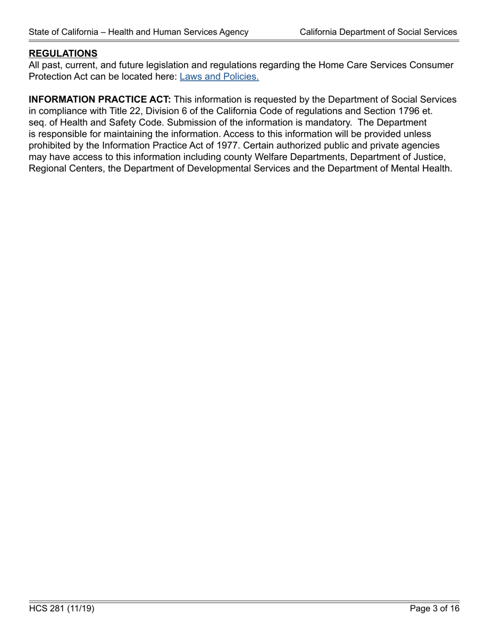 Form HCS281 Application Instructions for a Home Care Organization License - California, Page 3