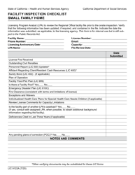 Document preview: Form LIC9122A Facility Inspection Checklist Small Family Home - California