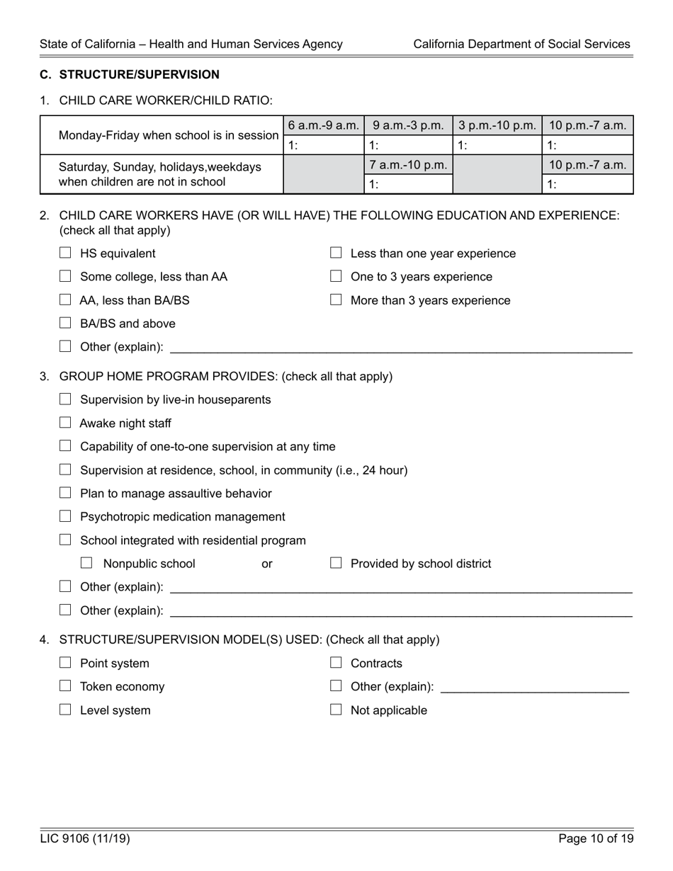 Form LIC9106 Download Fillable PDF or Fill Online Group Home Program ...