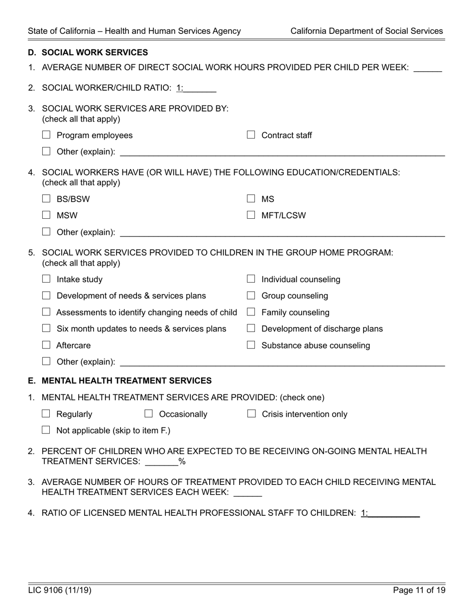 Form LIC9106 Group Home Program Statement - California, Page 11