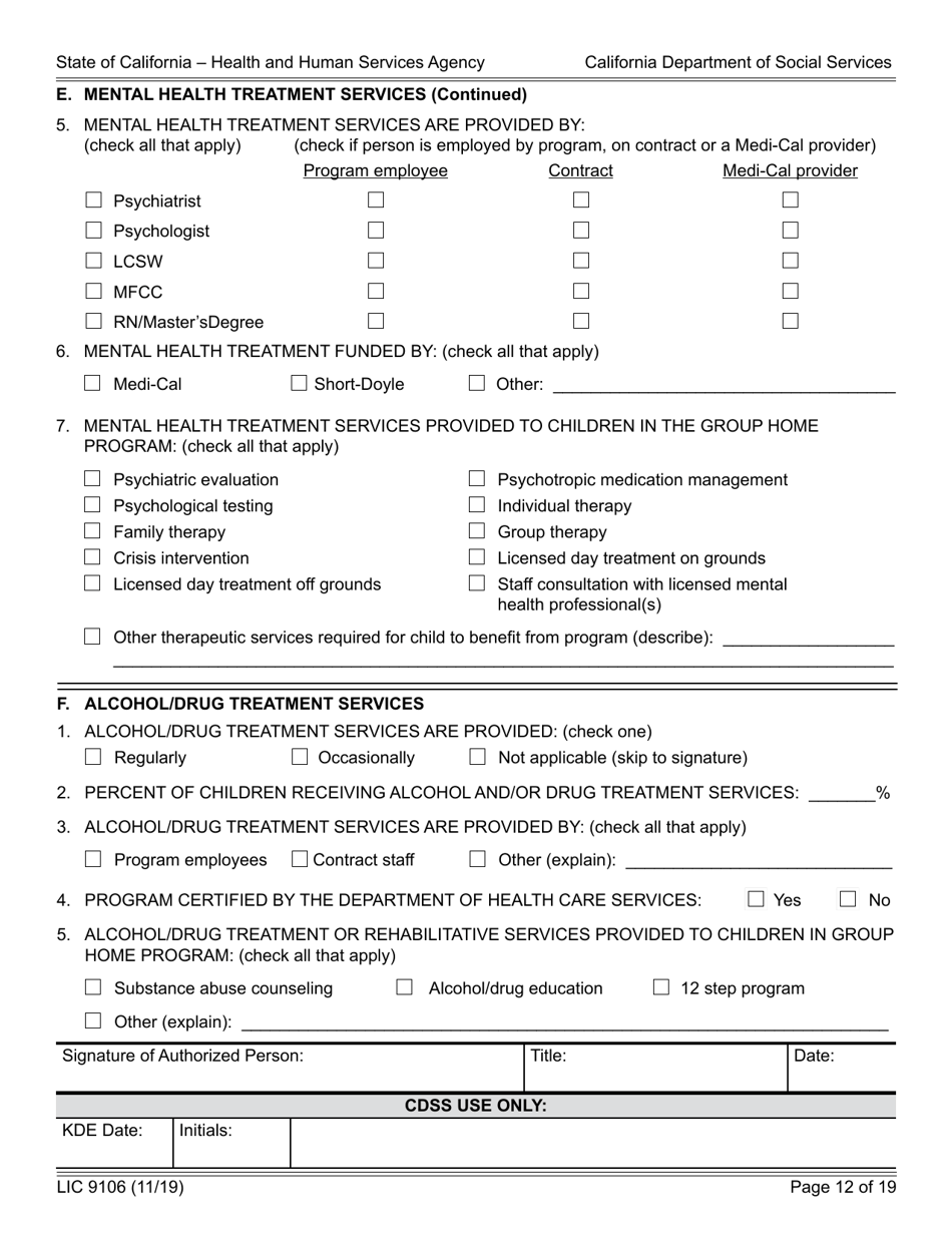 Form LIC9106 Group Home Program Statement - California, Page 12