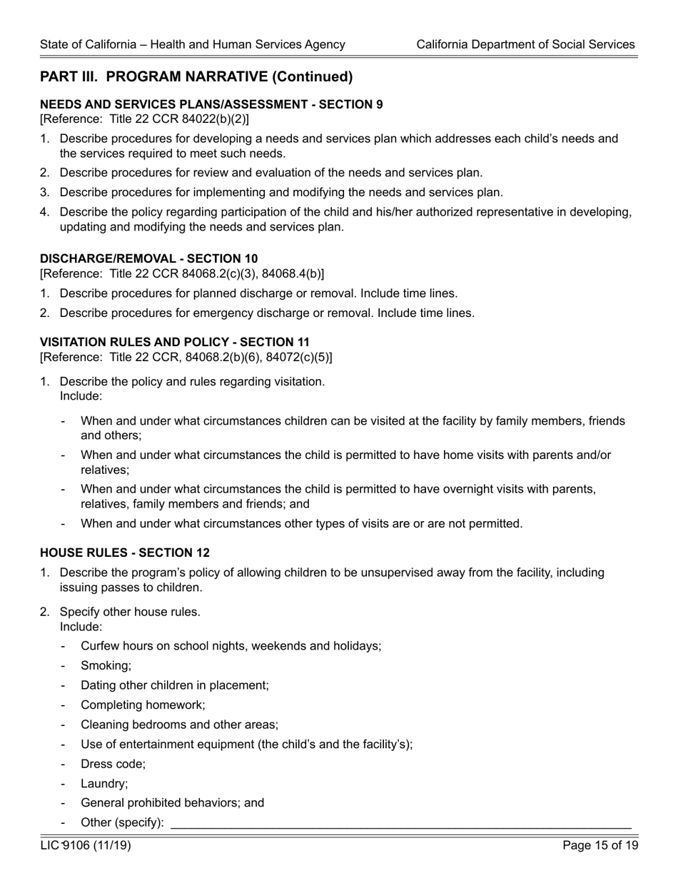 Form LIC9106 Group Home Program Statement - California, Page 15