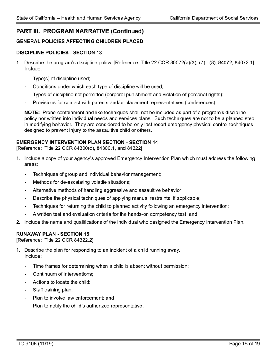 Form LIC9106 Group Home Program Statement - California, Page 16
