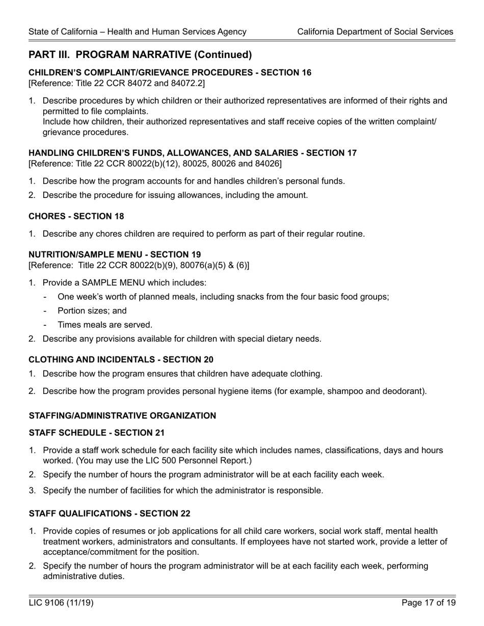 Form LIC9106 Group Home Program Statement - California, Page 17