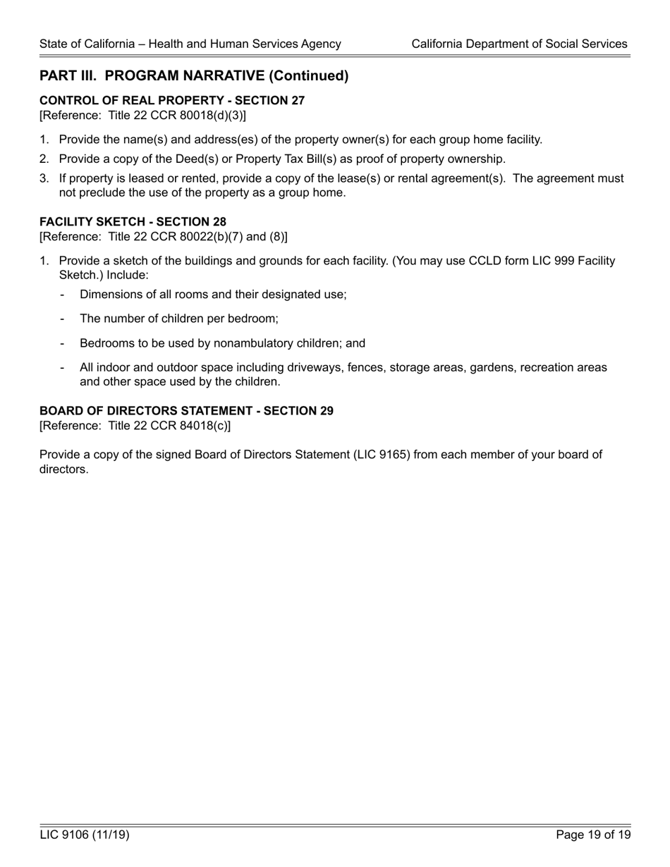 Form LIC9106 Group Home Program Statement - California, Page 19