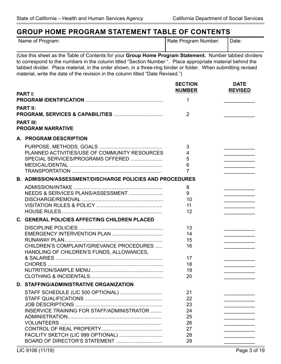 Form LIC9106 Group Home Program Statement - California, Page 3