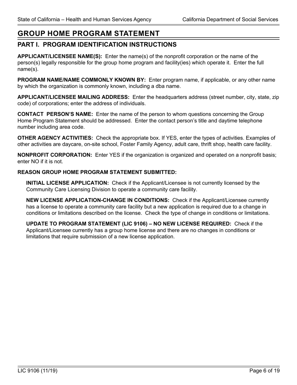 Form LIC9106 Group Home Program Statement - California, Page 6
