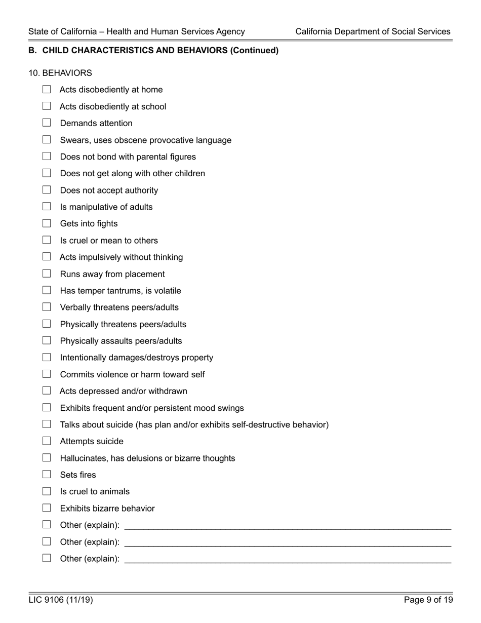Form LIC9106 Group Home Program Statement - California, Page 9
