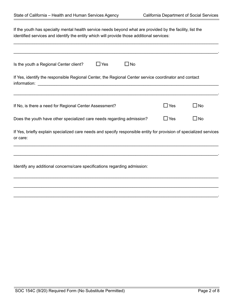 Form SOC154C Agency - Short-Term Residential Therapeutic Program (Strtp) Admission Agreement Child Placed by Agency Into Strtp - California, Page 2