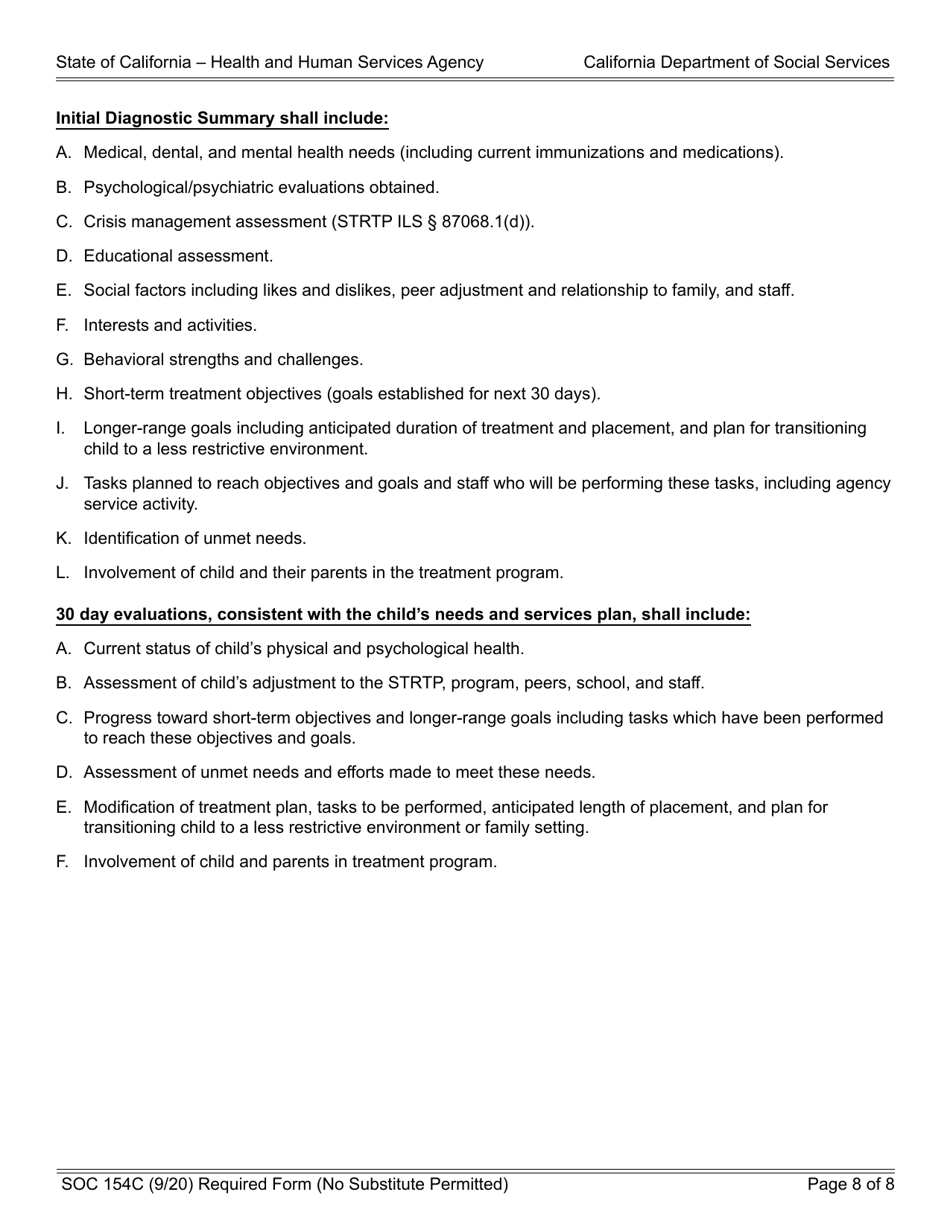 Form SOC154C Agency - Short-Term Residential Therapeutic Program (Strtp) Admission Agreement Child Placed by Agency Into Strtp - California, Page 8