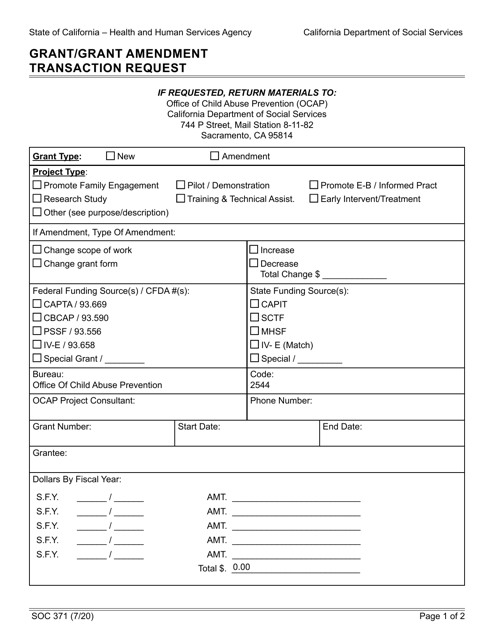 Form SOC371  Printable Pdf