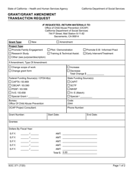 Form SOC371 Grant/Grant Amendment Transaction Request - California
