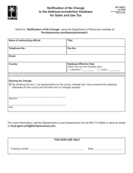 Document preview: Form DR-700023 Notification of No Change to the Address/Jurisdiction Database for Sales and Use Tax - Florida