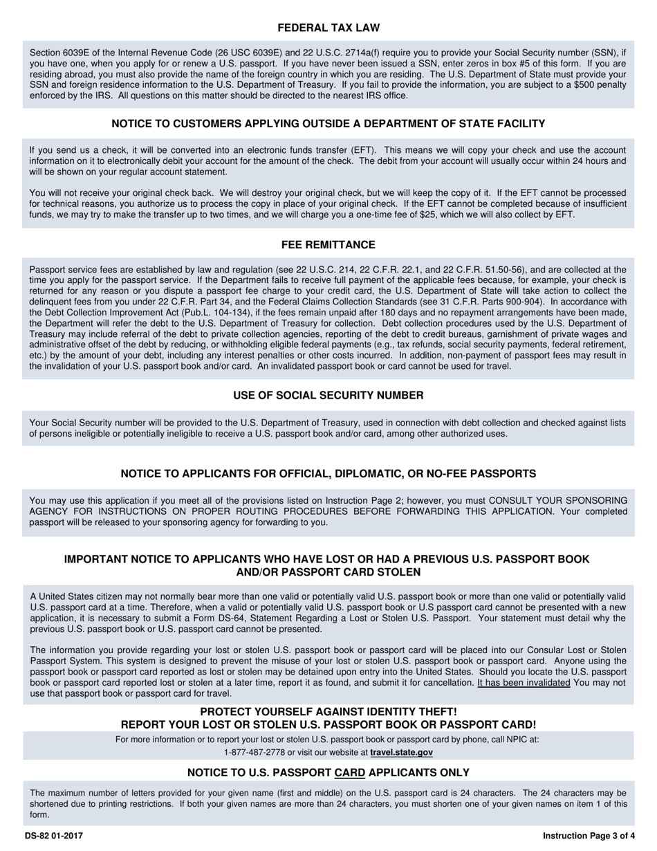 Form DS-82 U.S. Passport Renewal Application for Eligible Individuals, Page 3