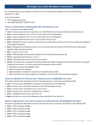 Instructions for Form SL-202M Municipal Levy Limit Worksheet - Wisconsin