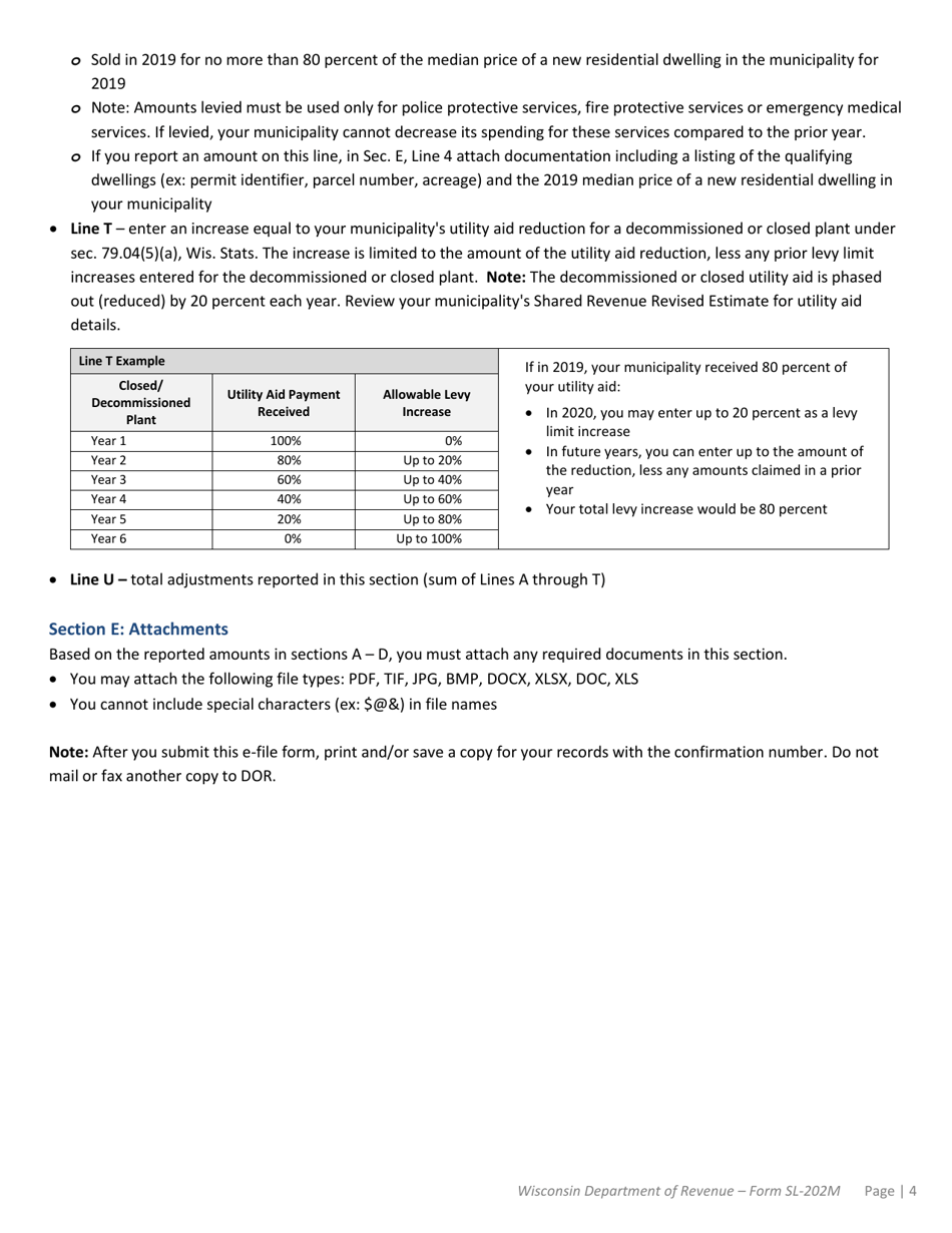 Instructions for Form SL-202M Municipal Levy Limit Worksheet - Wisconsin, Page 4