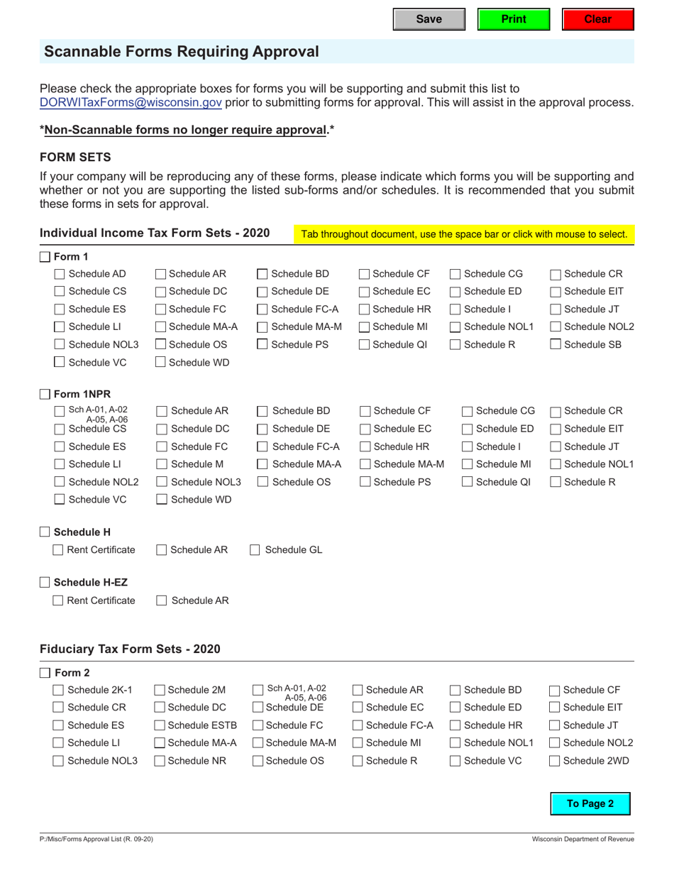 Scannable Forms Requiring Approval - Wisconsin, Page 1