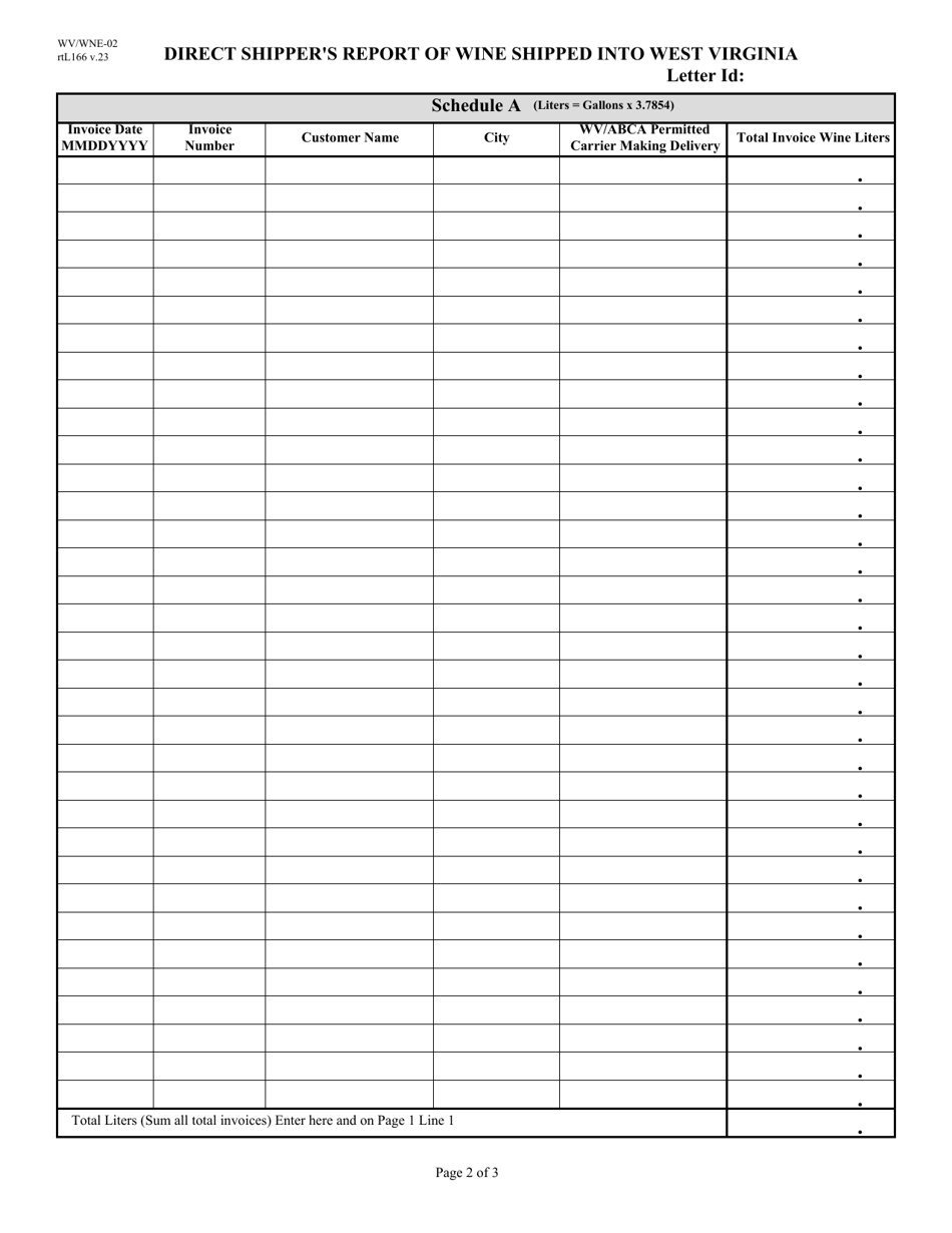 Form WV/WNE-02 Download Printable PDF or Fill Online Direct Shipper's ...