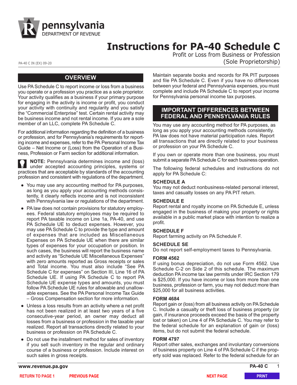Form PA-40 Schedule C Profit or Loss From Business or Profession (Sole Proprietorship) - Pennsylvania, Page 3