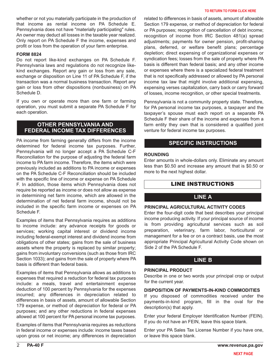 Form PA-40 Schedule F Farm Income and Expenses - Pennsylvania, Page 4