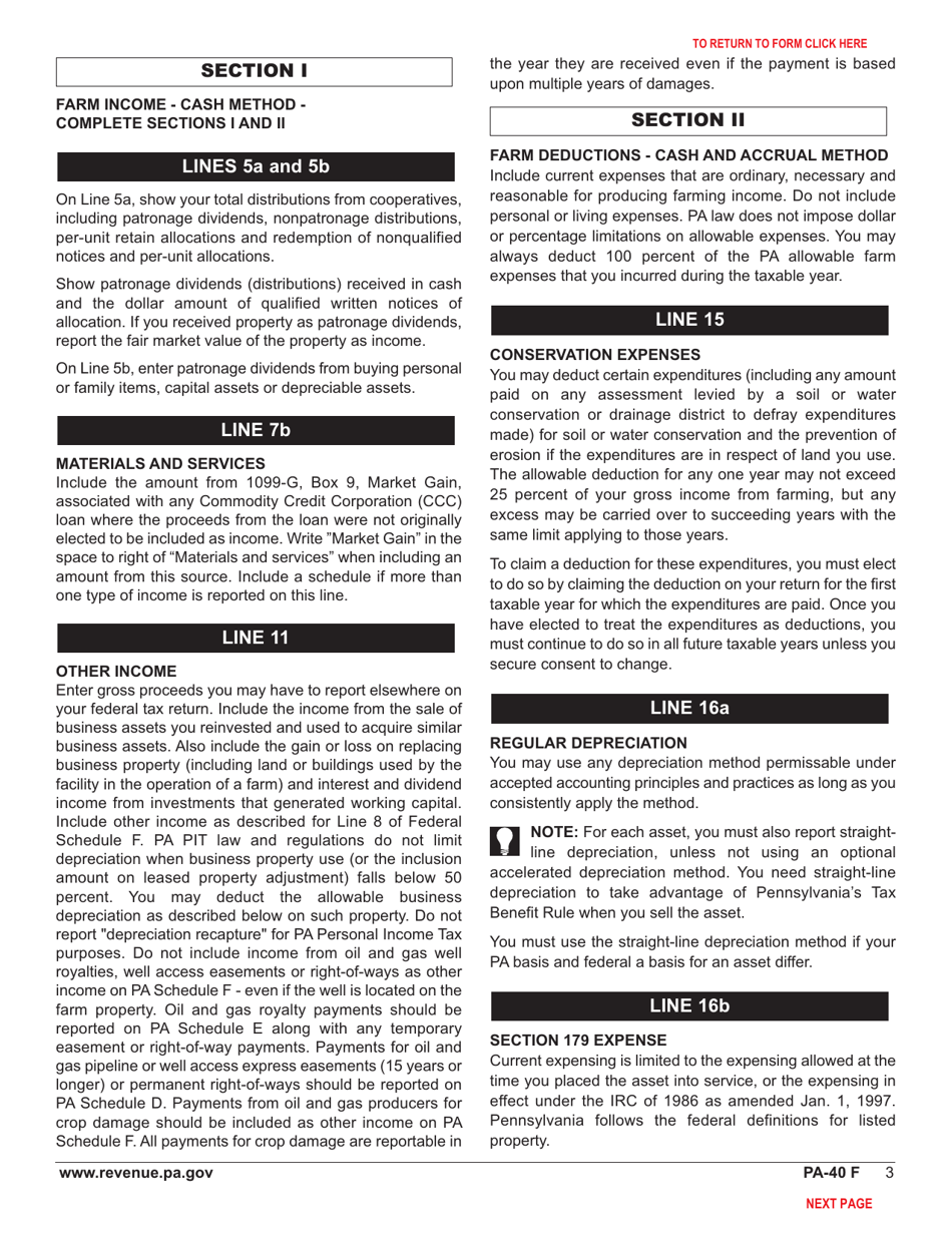 Form PA-40 Schedule F Farm Income and Expenses - Pennsylvania, Page 5