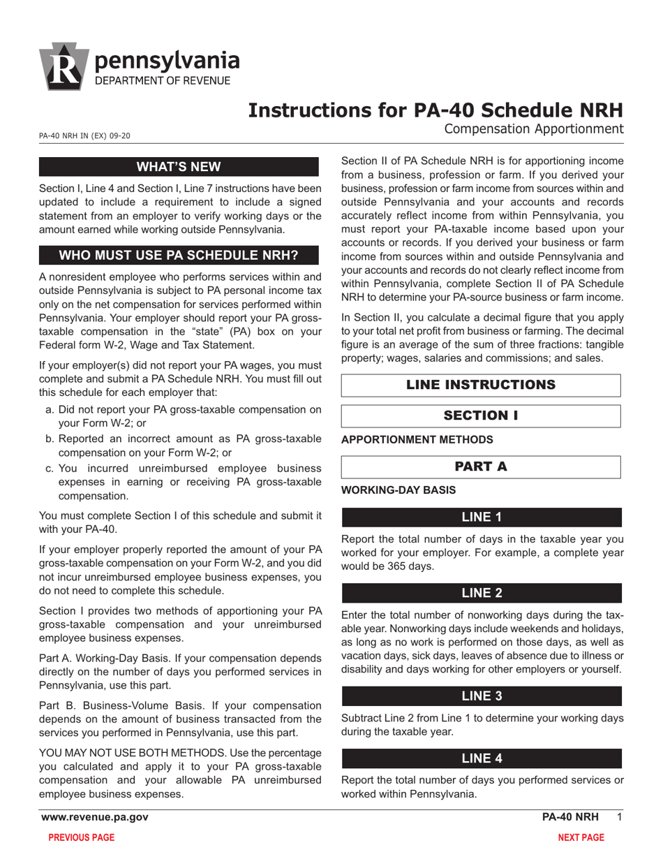 Form PA-40 Schedule NRH Compensation Apportionment - Pennsylvania, Page 3