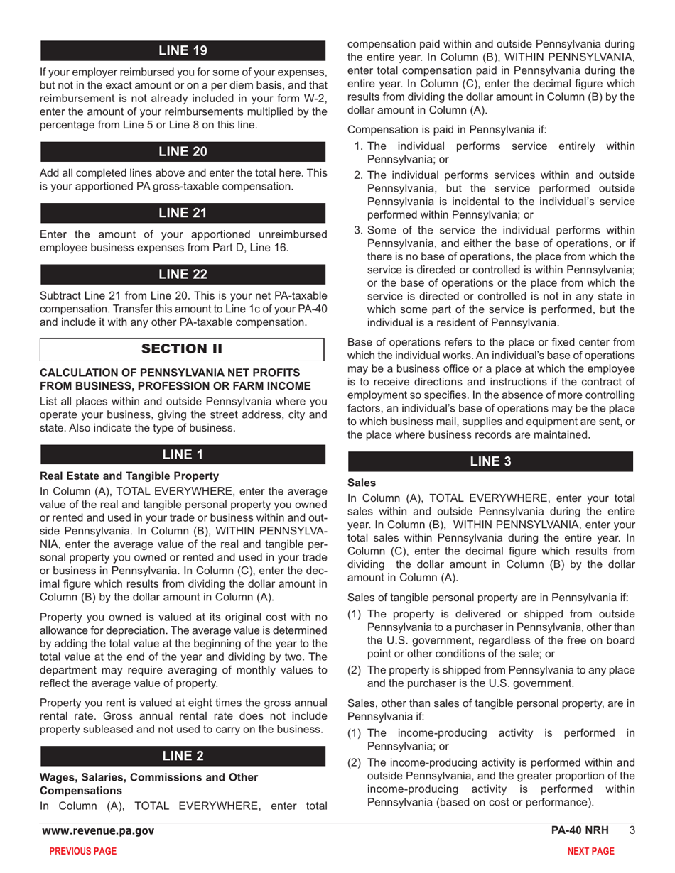 Form PA-40 Schedule NRH Compensation Apportionment - Pennsylvania, Page 5