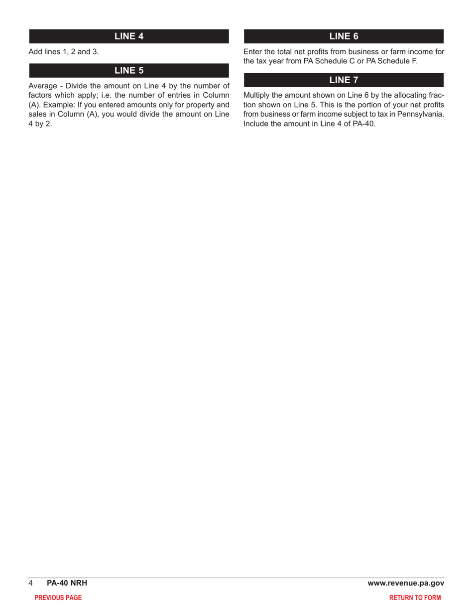 Form PA-40 Schedule NRH Compensation Apportionment - Pennsylvania, Page 6