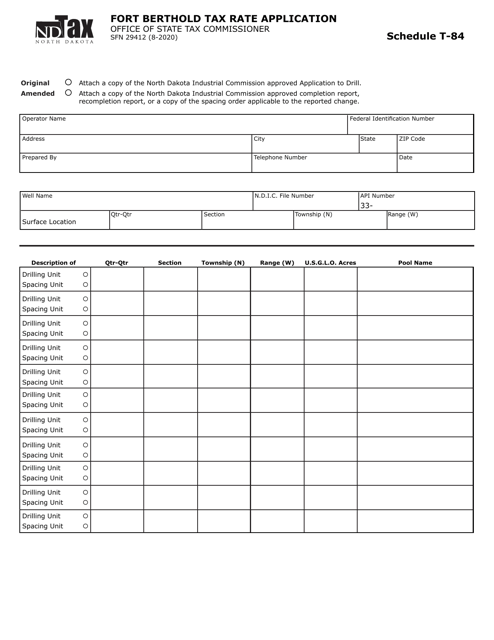 Form SFN29412 Schedule T-84  Printable Pdf