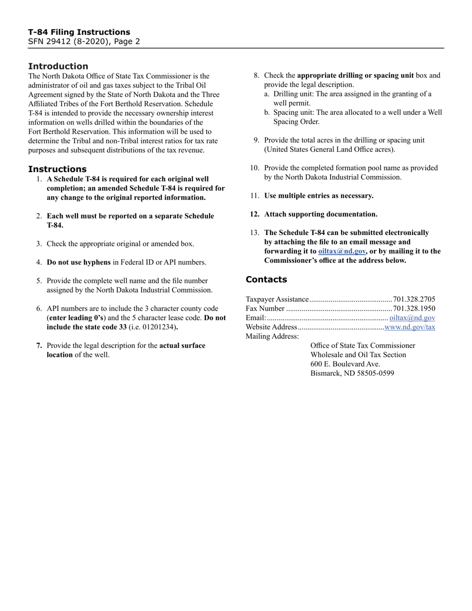 Form SFN29412 Schedule T-84 Fort Berthold Tax Rate Application - North Dakota, Page 2