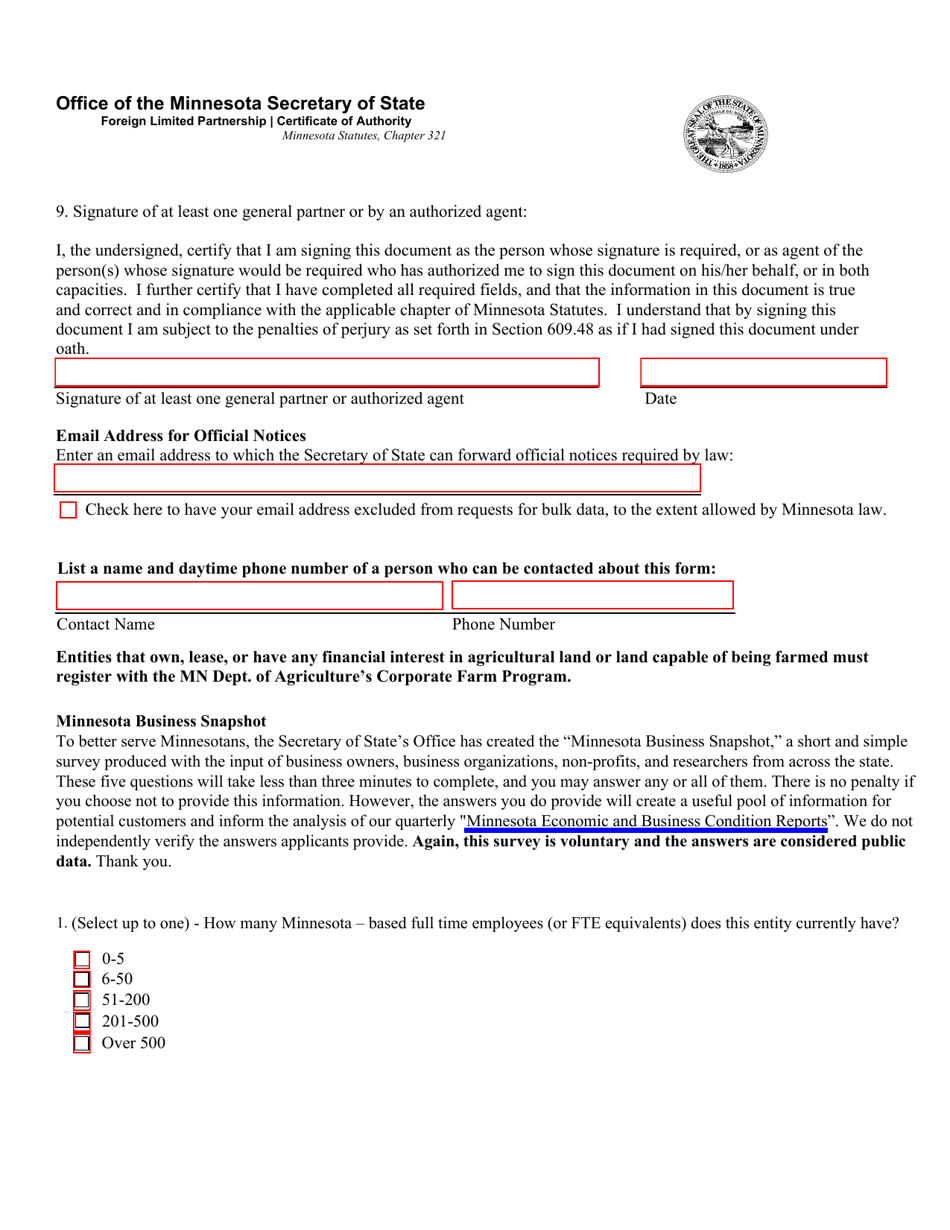Foreign Limited Partnership Certificate of Authority - Minnesota, Page 2