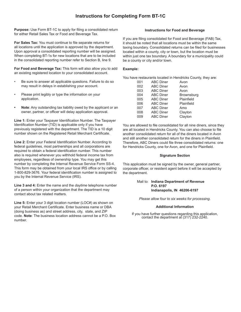 Form BT-1C (State Form 48515) Application for Consolidated Tax Filing Number - Indiana, Page 2