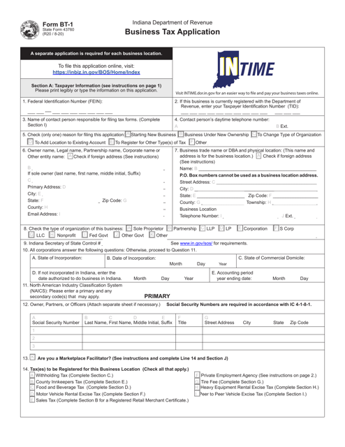 Form BT-1 (State Form 43760)  Printable Pdf