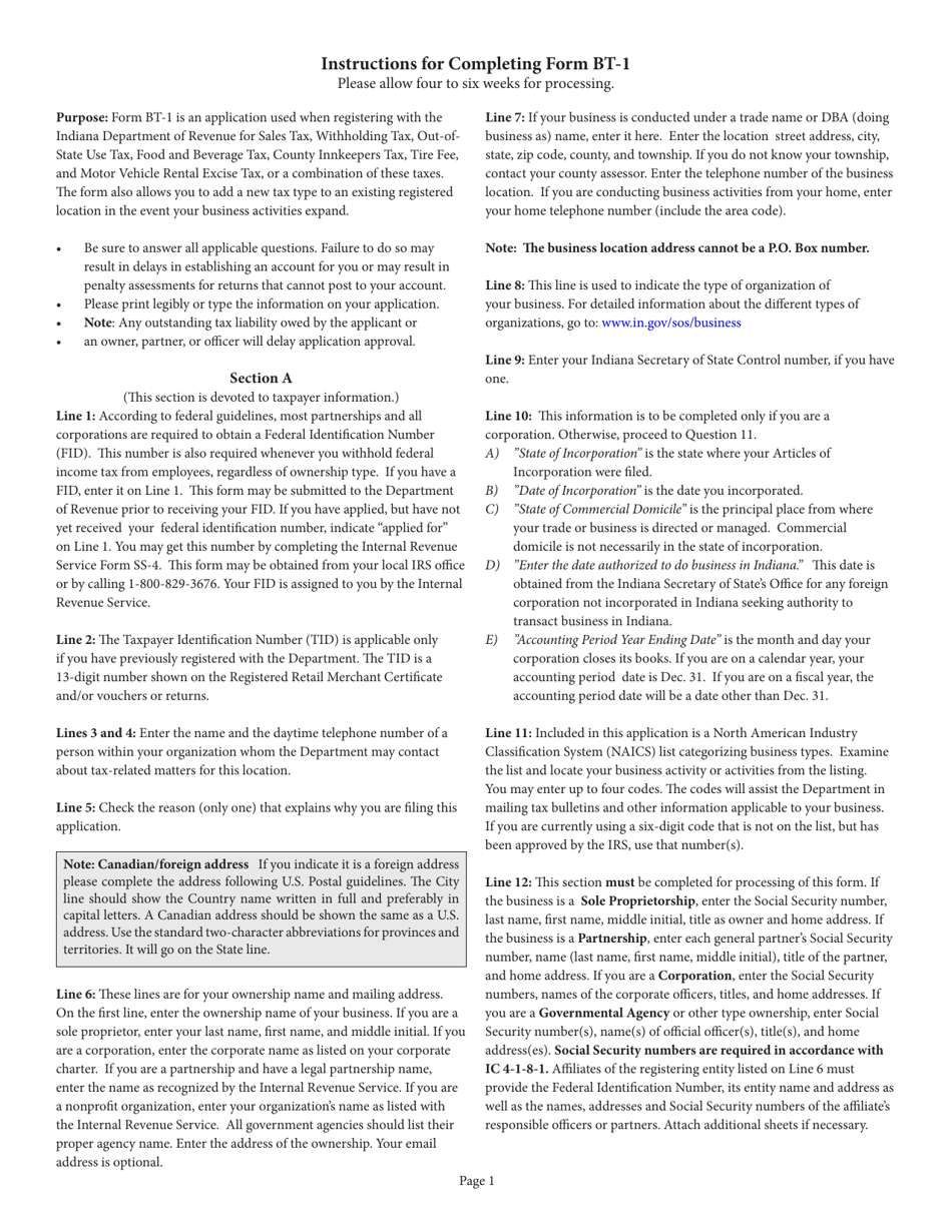 Form BT-1 (State Form 43760) Business Tax Application - Indiana, Page 5