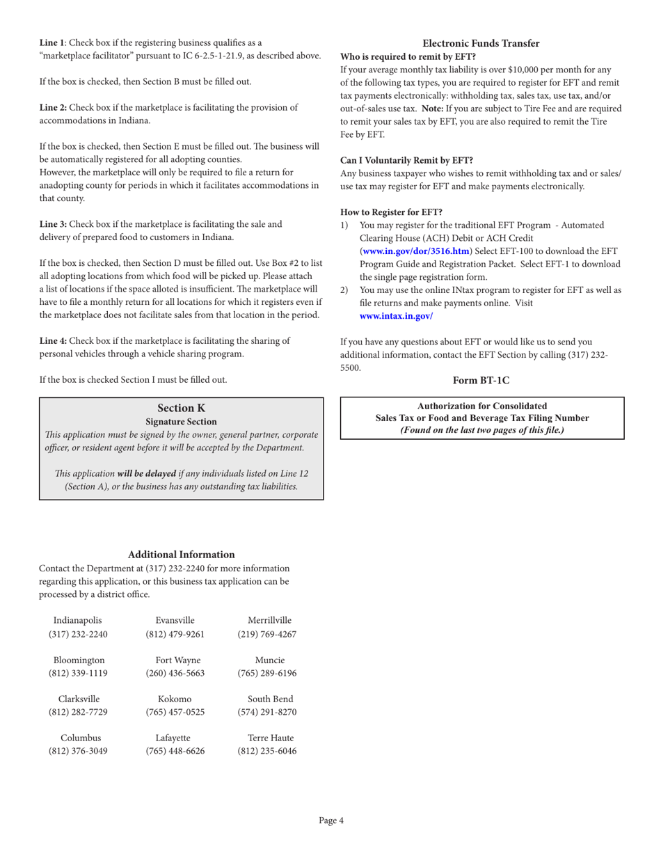 Form BT-1 (State Form 43760) Business Tax Application - Indiana, Page 8