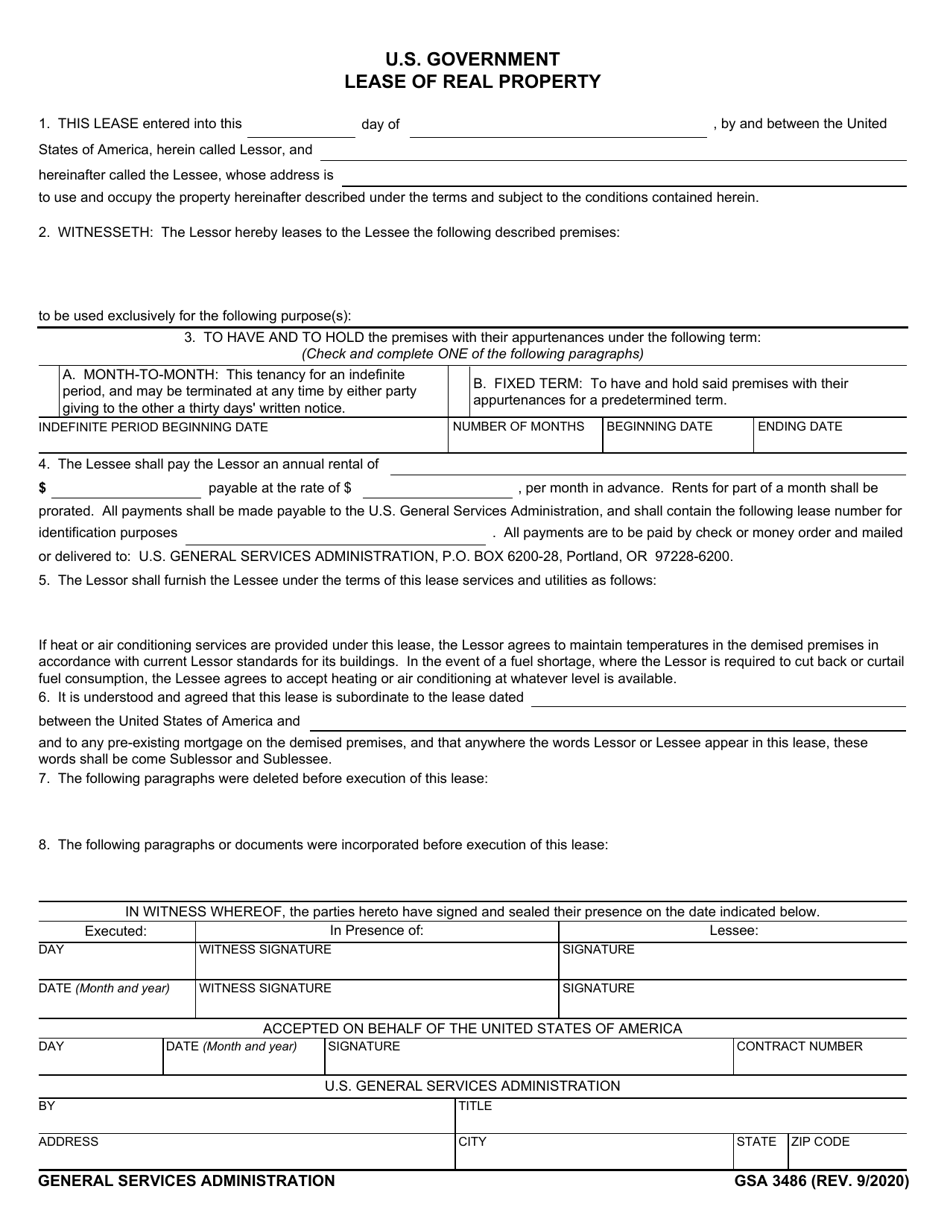 GSA Form 3486 Lease of Real Property, Page 1