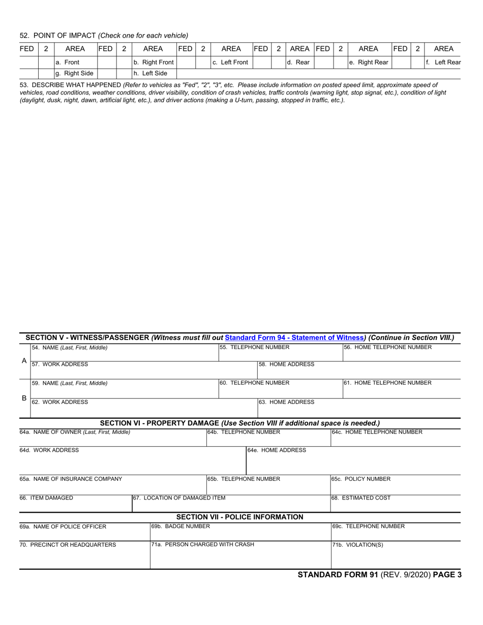 Form Sf 91 Download Fillable Pdf Or Fill Online Motor Vehicle Accident Crash Report 2004 7735