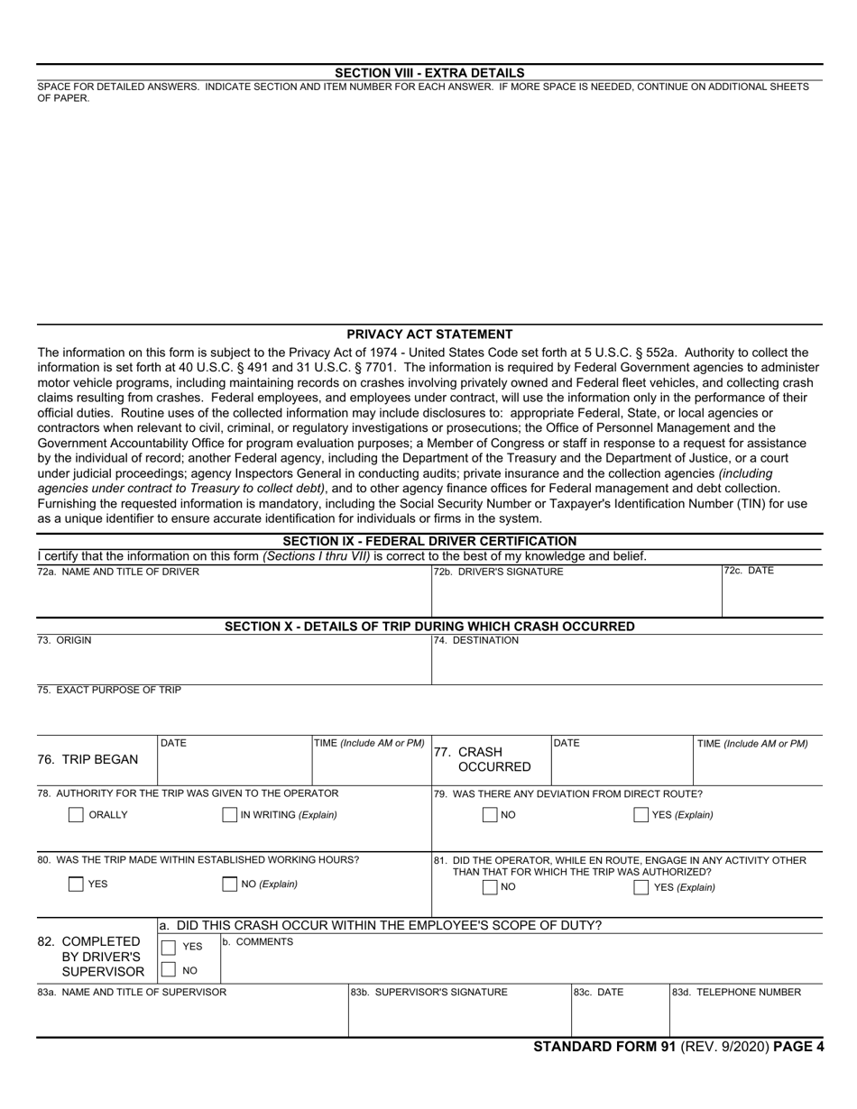 Form Sf 91 Download Fillable Pdf Or Fill Online Motor Vehicle Accident Crash Report 2004 2463