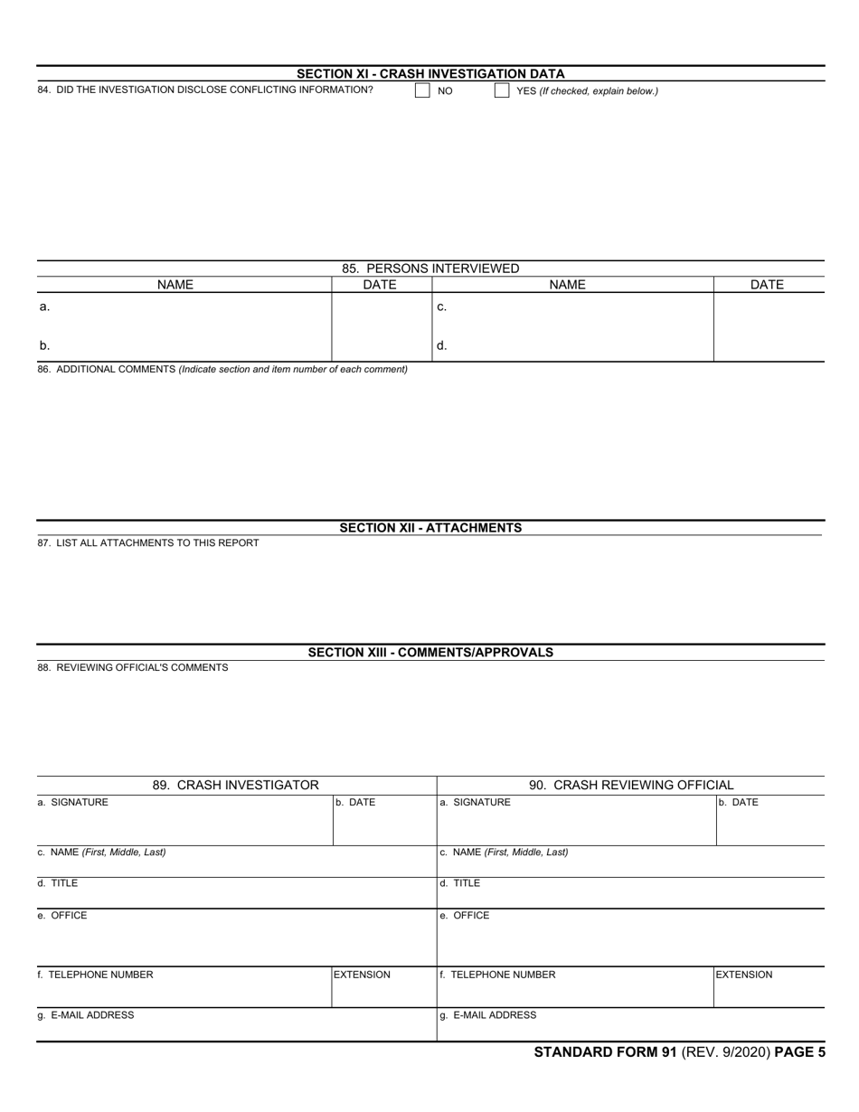 Form SF-91 Download Fillable PDF or Fill Online Motor Vehicle Accident ...