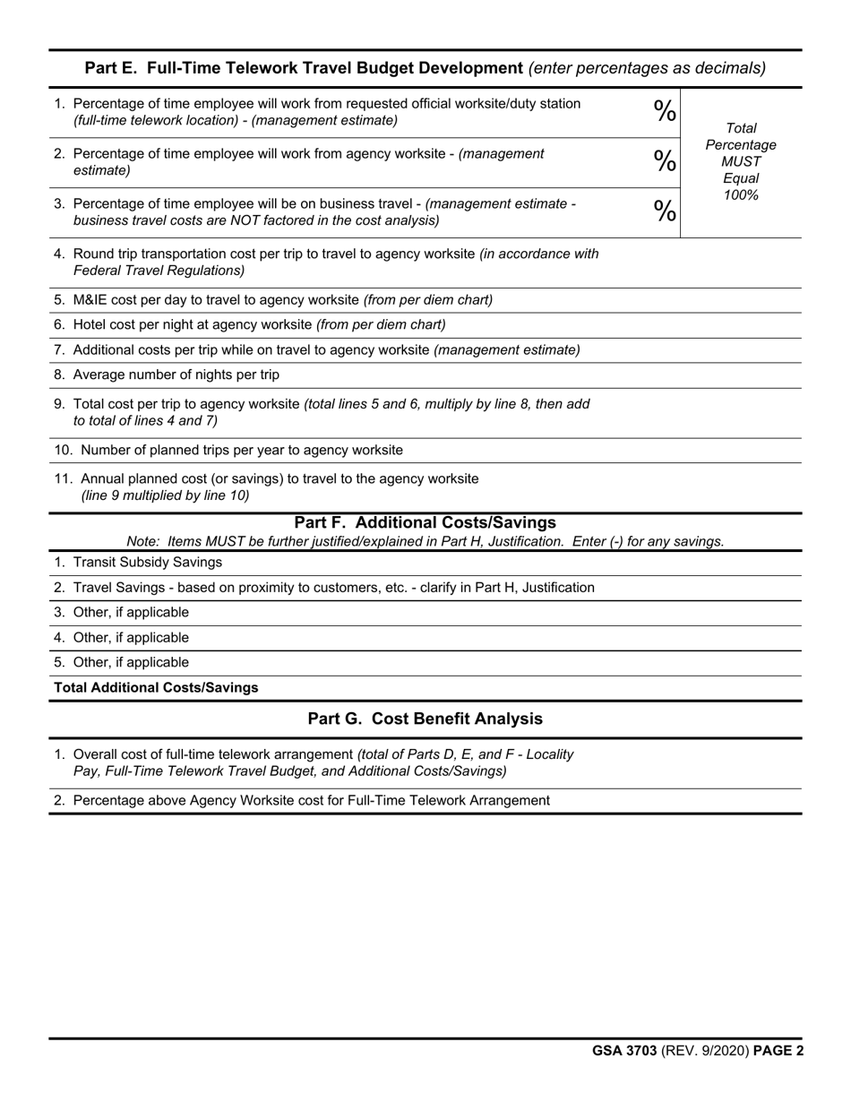 GSA Form 3703 Full-Time Telework Arrangement Analysis Tool, Page 2