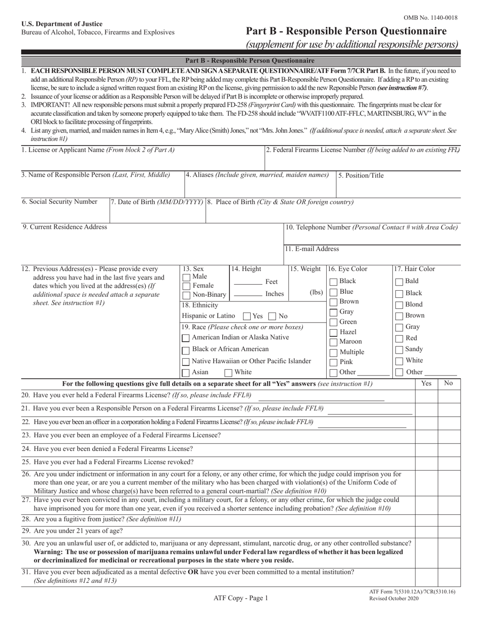 ATF Form 7/7CR (5310.12A/5310.16) Part B Download Fillable PDF or Fill ...