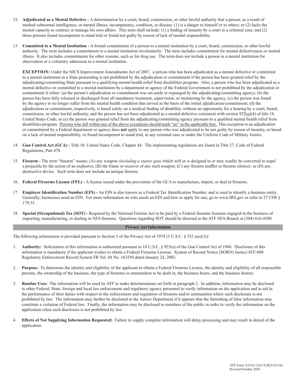 ATF Form 7 / 7CR (5310.12A / 5310.16) Part B Responsible Person Questionnaire, Page 6