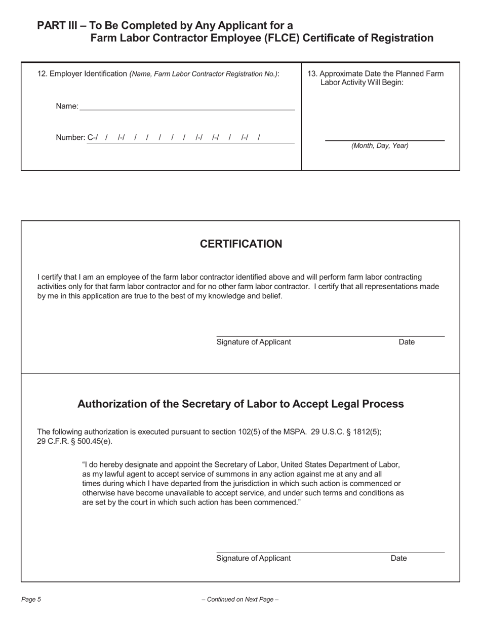 Form WH-530 Application for a Farm Labor Contractor or Farm Labor Contractor Employee Certificate of Registration, Page 5