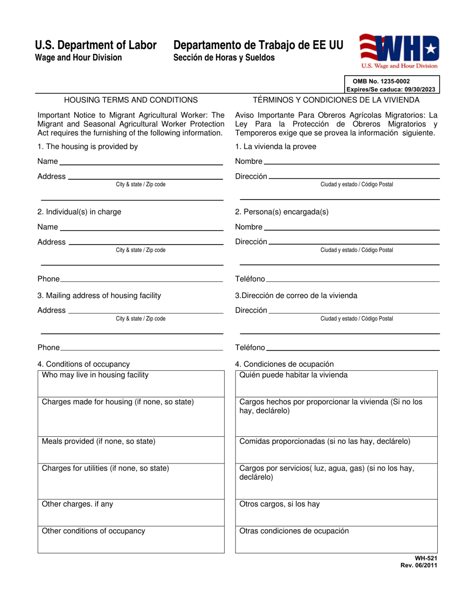 Form WH521 Fill Out, Sign Online and Download Fillable PDF (English
