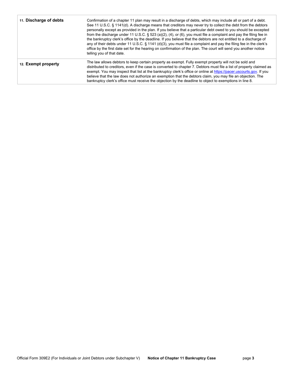 Official Form 309E2 Notice of Chapter 11 Bankruptcy Case (For Individuals or Joint Debtors Under Subchapter V), Page 3
