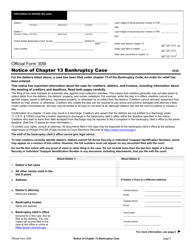 Official Form 309I &quot;Notice of Chapter 13 Bankruptcy Case&quot;