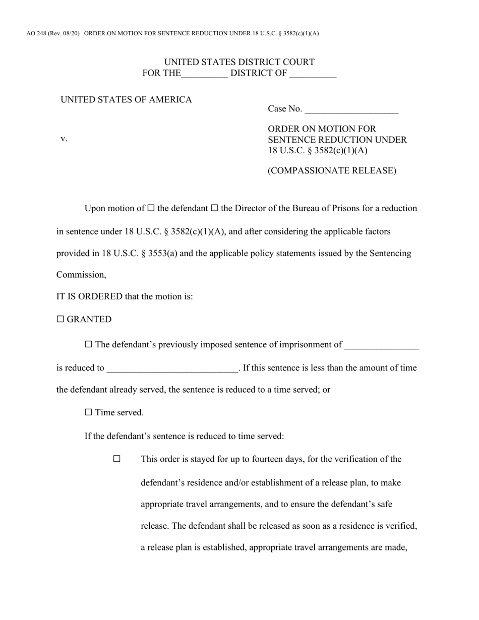 Form AO248 Order on Motion for Sentence Reduction Under 18 U.s.c. Section 3582(C)(1)(A), Page 1
