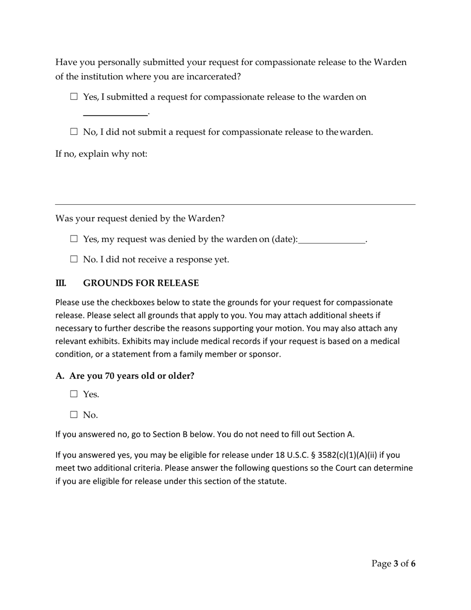 Form AO250 Motion for Sentence Reduction Under 18 U.s.c. Section 3582(C)(1)(A), Page 3